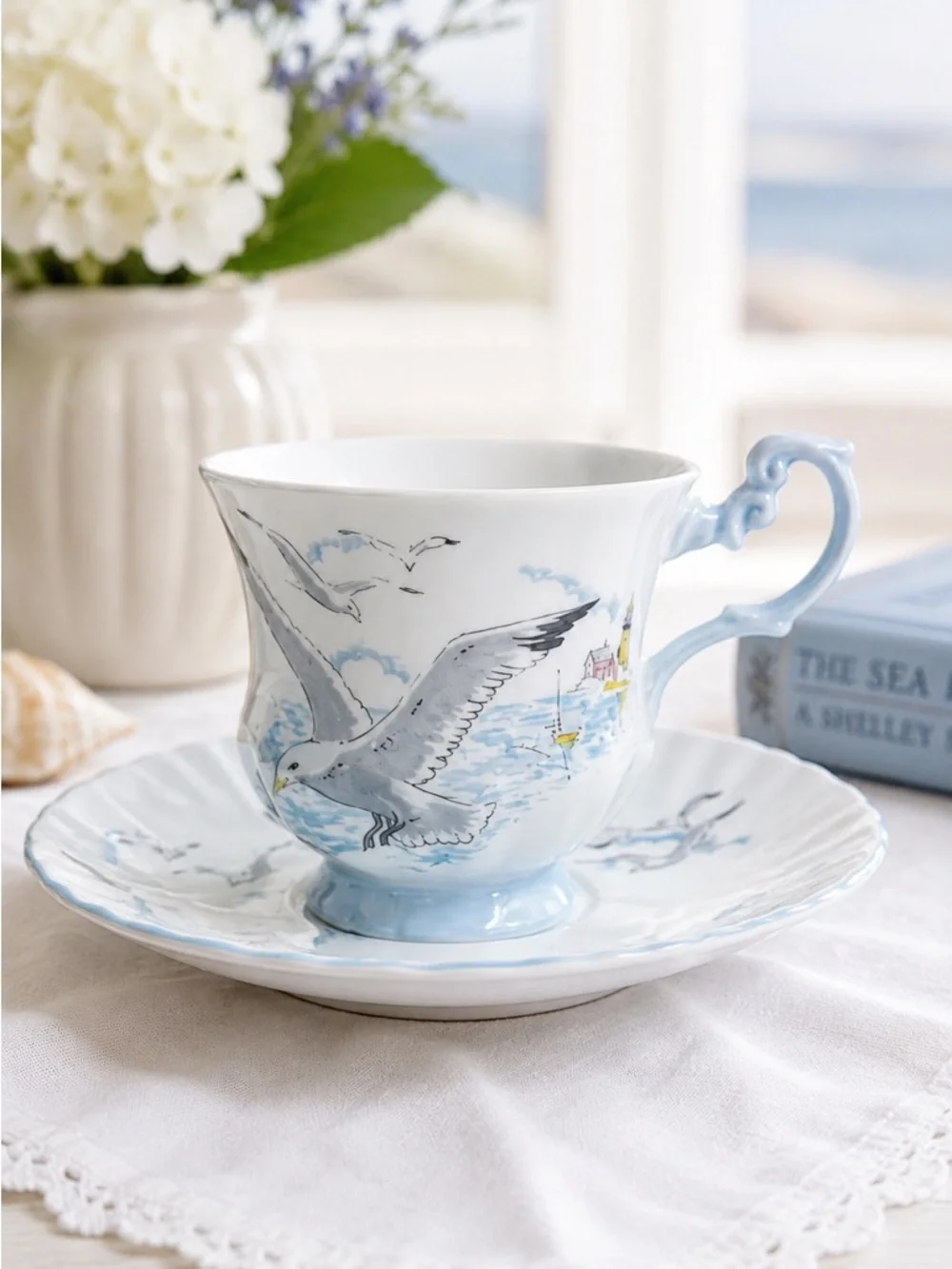 Queen’s Rosina Seagull Fluted Cup & Saucer England